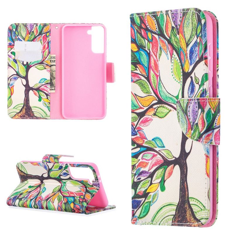 Flip Case Leren Samsung Galaxy S21 Plus 5G Gekleurde Boom