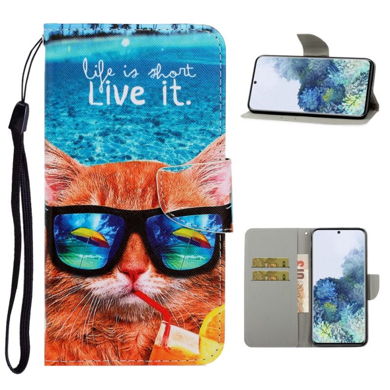 Flip Case Leren Samsung Galaxy S21 Plus 5G Kat Leef Het Met String