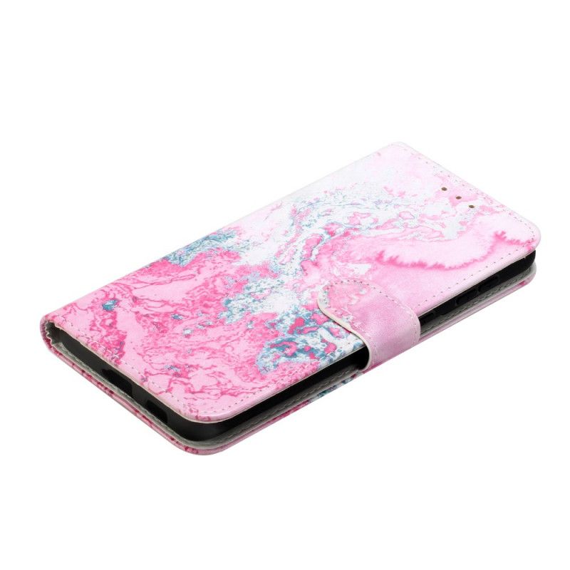 Flip Case Leren Samsung Galaxy S21 Plus 5G Magenta Zwart Marmer