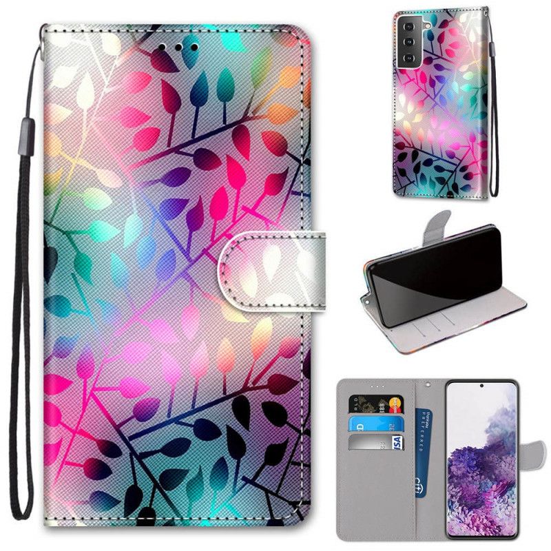 Flip Case Leren Samsung Galaxy S21 Plus 5G Neonbladeren