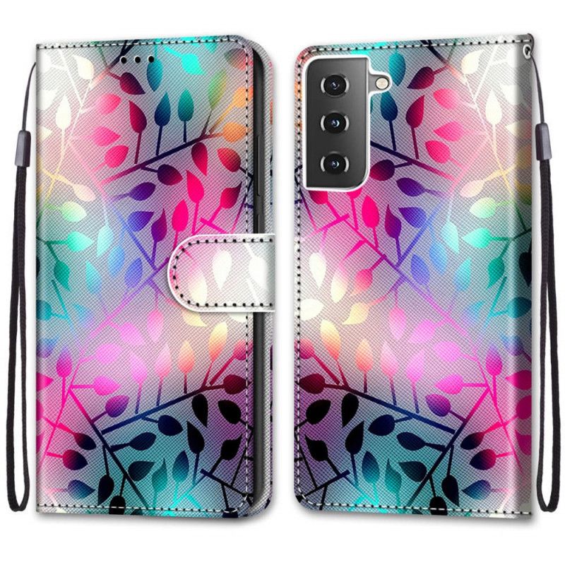 Flip Case Leren Samsung Galaxy S21 Plus 5G Neonbladeren