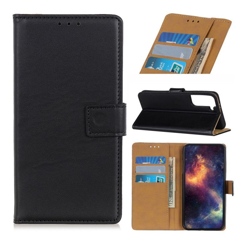 Flip Case Leren Samsung Galaxy S21 Plus 5G Zilver Zwart Eenvoudig Kunstleer