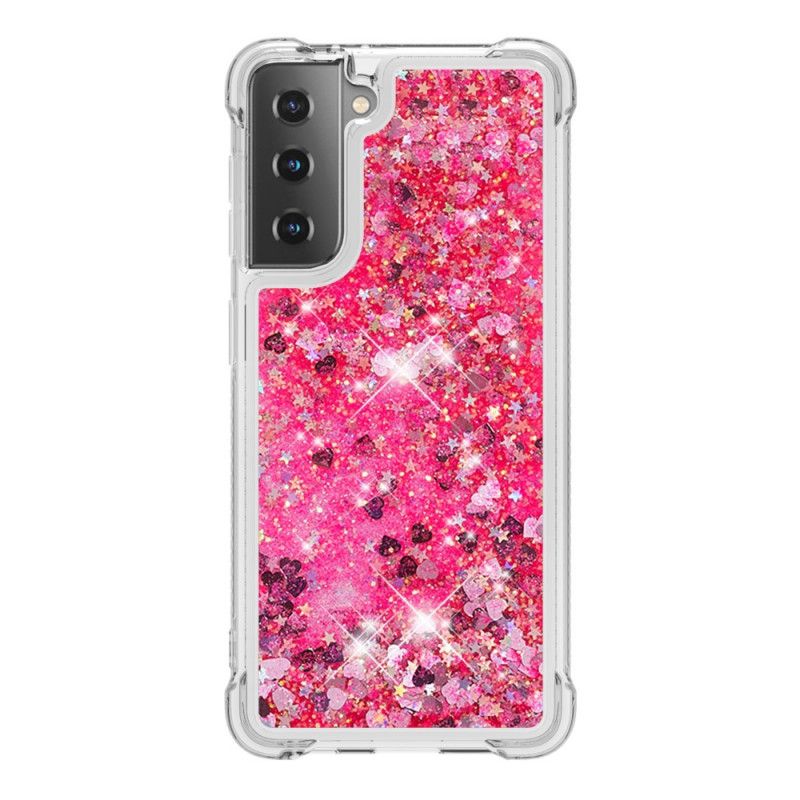 Hoesje Samsung Galaxy S21 Plus 5G Magenta Wit Wens Glitter