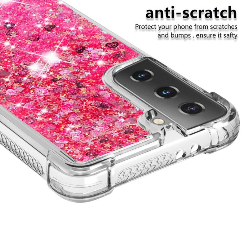 Hoesje Samsung Galaxy S21 Plus 5G Magenta Wit Wens Glitter