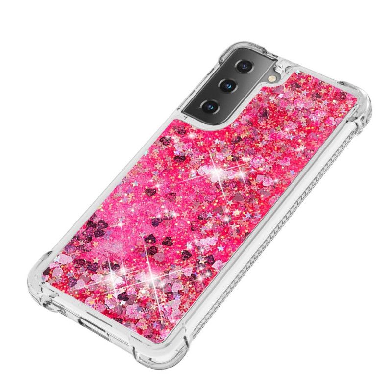 Hoesje Samsung Galaxy S21 Plus 5G Magenta Wit Wens Glitter