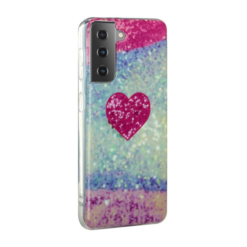 Hoesje Samsung Galaxy S21 Plus 5G Rood Zwart Glitter Hart