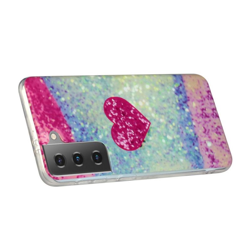 Hoesje Samsung Galaxy S21 Plus 5G Rood Zwart Glitter Hart