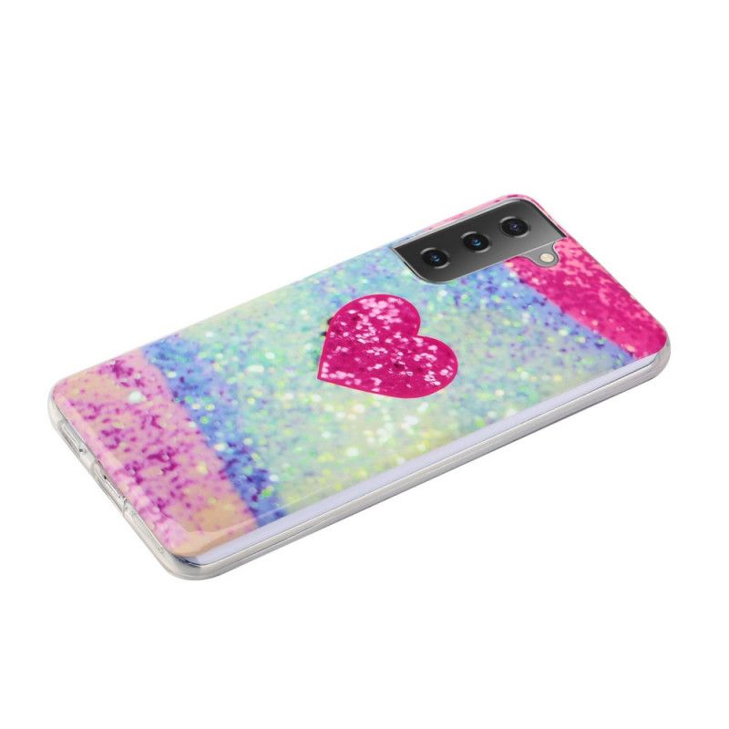 Hoesje Samsung Galaxy S21 Plus 5G Rood Zwart Glitter Hart