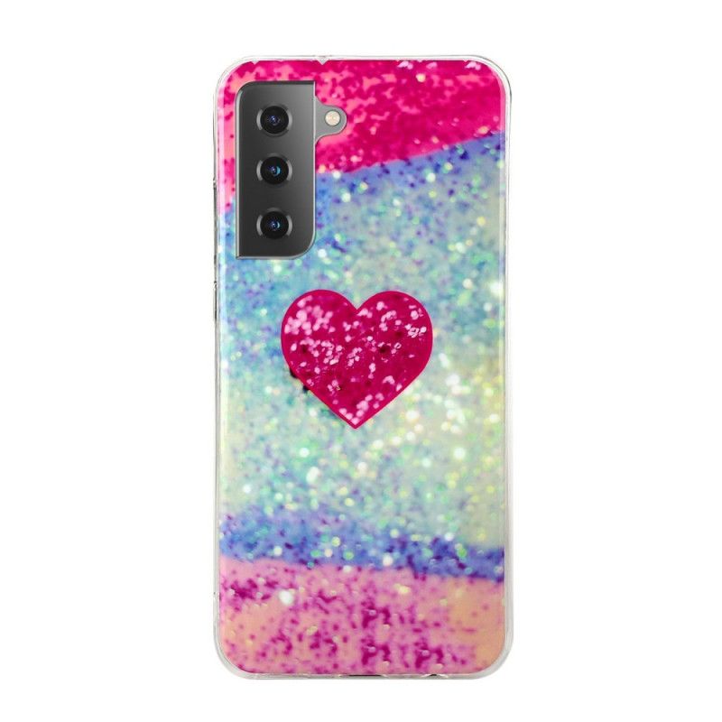 Hoesje Samsung Galaxy S21 Plus 5G Rood Zwart Glitter Hart