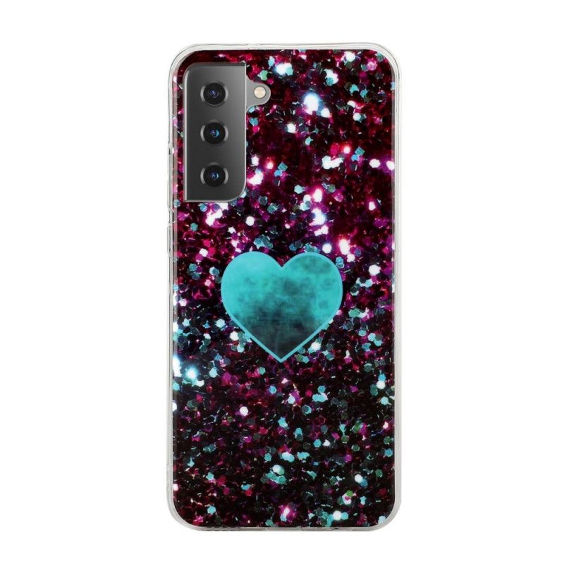 Hoesje Samsung Galaxy S21 Plus 5G Rood Zwart Glitter Hart