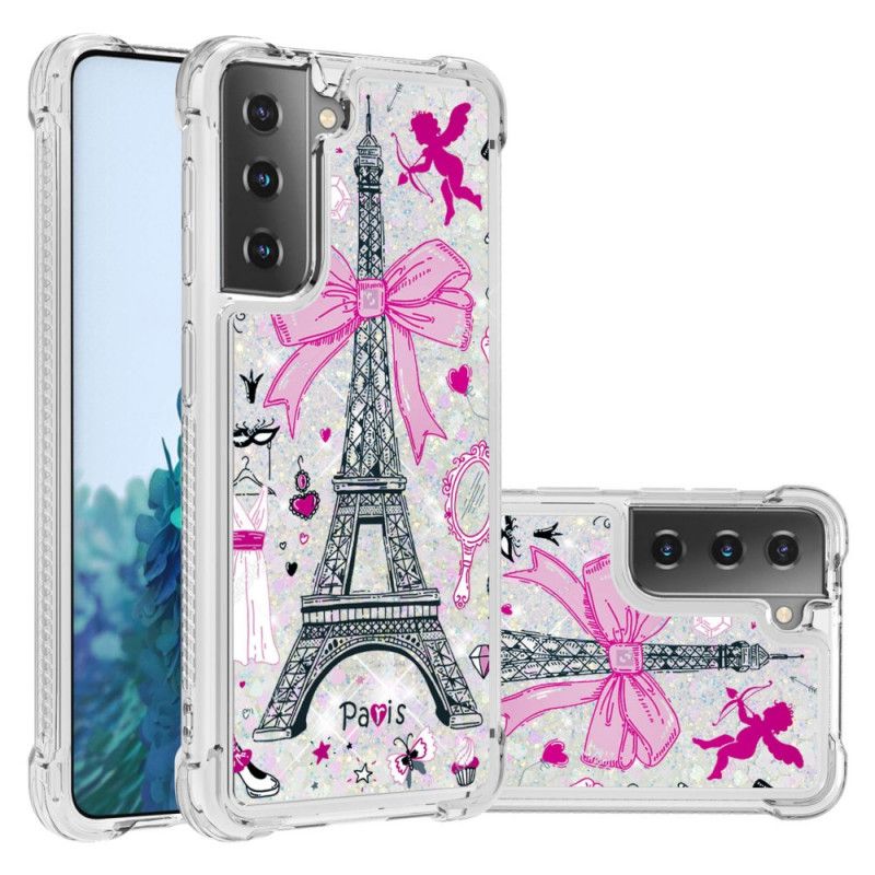 Hoesje Samsung Galaxy S21 Plus 5G Telefoonhoesje De Eiffeltoren Glitter