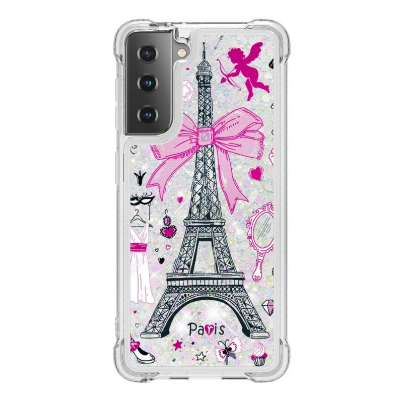 Hoesje Samsung Galaxy S21 Plus 5G Telefoonhoesje De Eiffeltoren Glitter