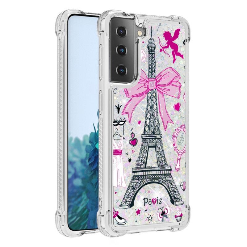 Hoesje Samsung Galaxy S21 Plus 5G Telefoonhoesje De Eiffeltoren Glitter