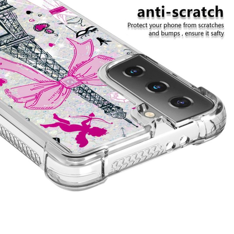 Hoesje Samsung Galaxy S21 Plus 5G Telefoonhoesje De Eiffeltoren Glitter