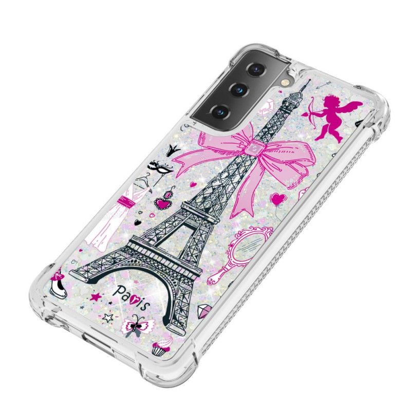 Hoesje Samsung Galaxy S21 Plus 5G Telefoonhoesje De Eiffeltoren Glitter