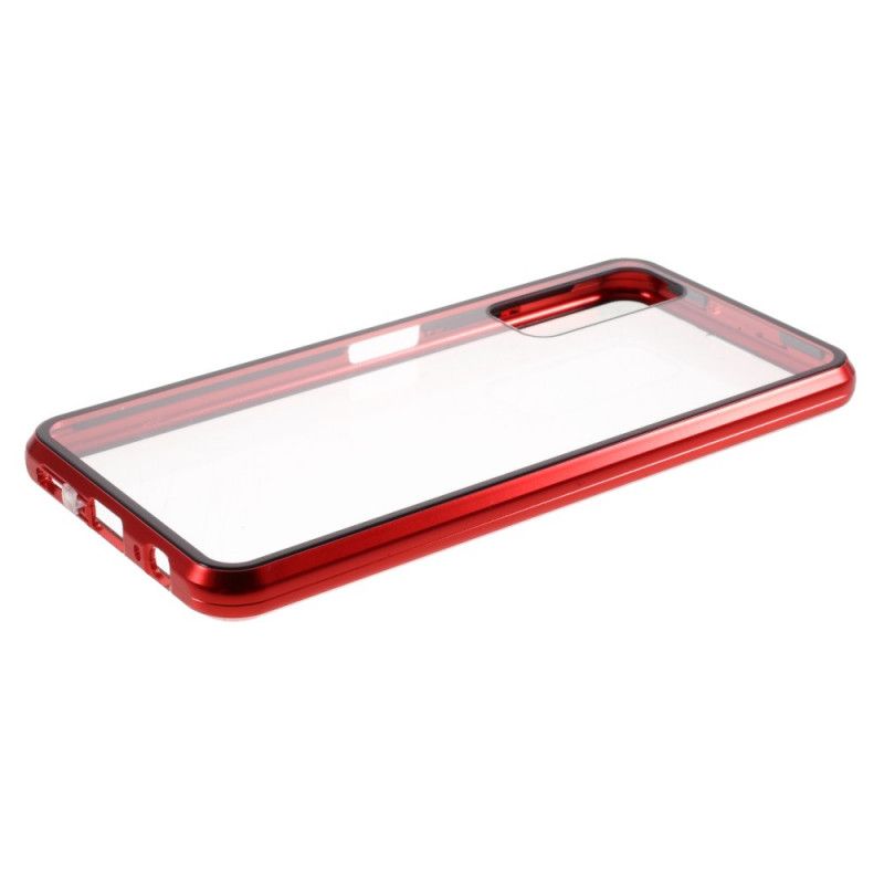 Hoesje voor Samsung Galaxy S21 Plus 5G Rood Zwart Metalen Randen En Dubbel Gehard Glas