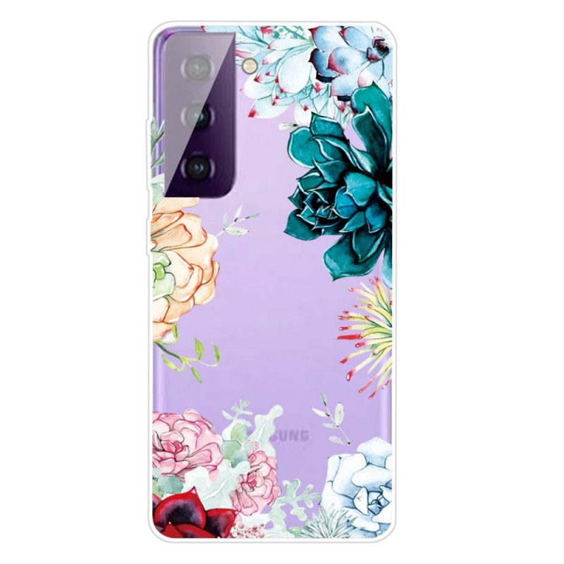 Hoesje voor Samsung Galaxy S21 Plus 5G Transparante Aquarelbloemen