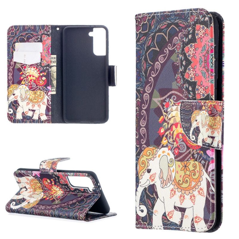 Leren Hoesje Samsung Galaxy S21 Plus 5G Etnische Olifantenmandala