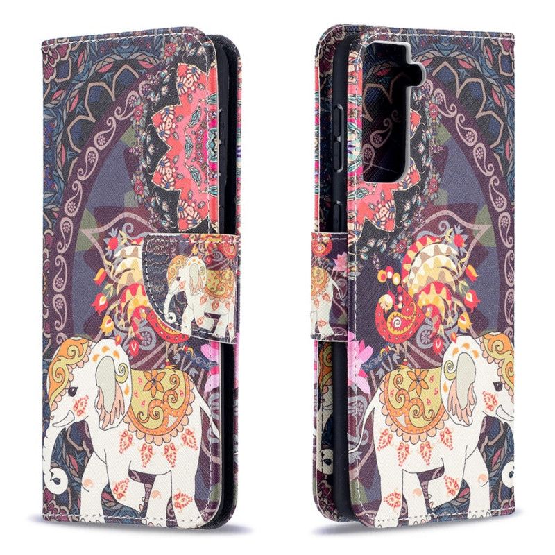 Leren Hoesje Samsung Galaxy S21 Plus 5G Etnische Olifantenmandala