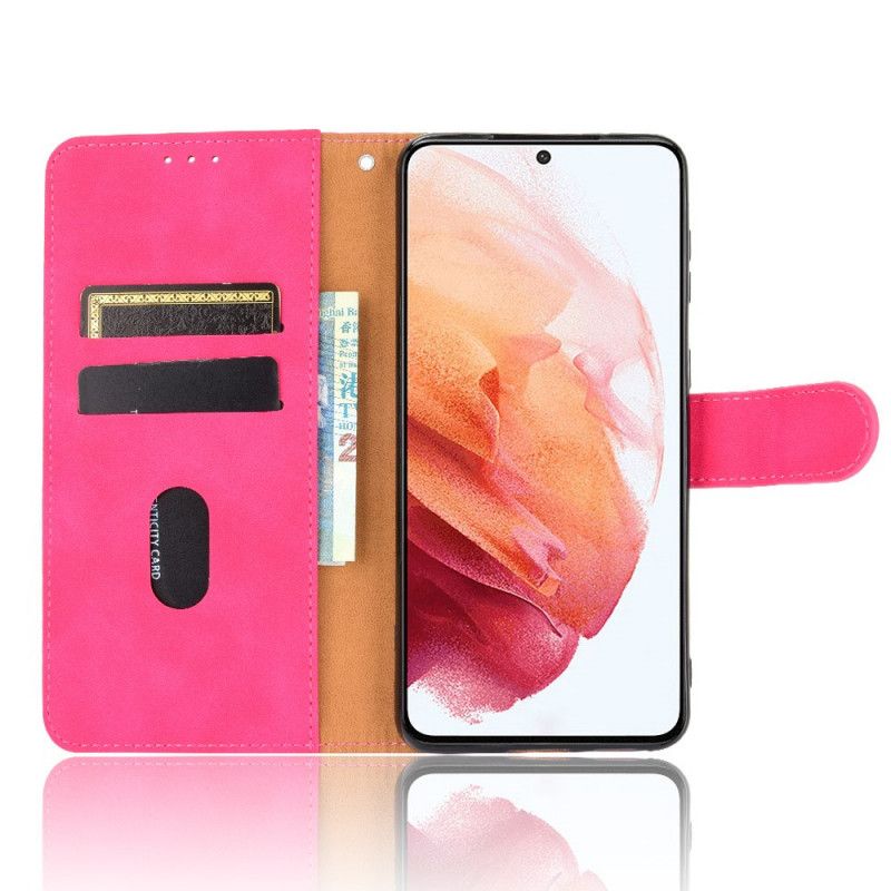 Leren Hoesje Samsung Galaxy S21 Plus 5G Magenta Zwart Huidaanraking