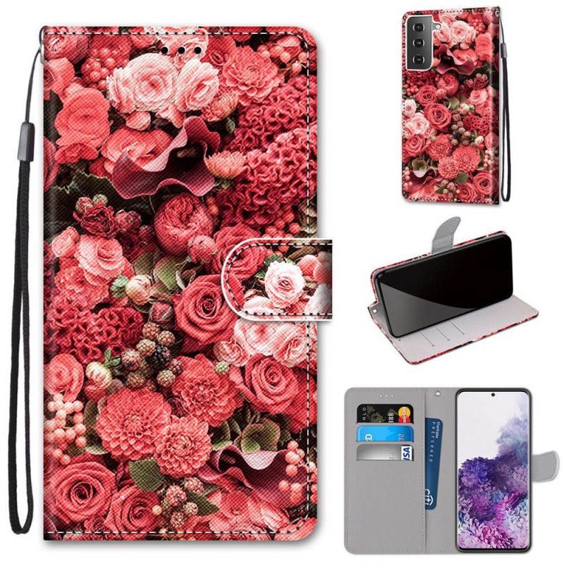 Leren Hoesje Samsung Galaxy S21 Plus 5G Telefoonhoesje Bloemenromantiek