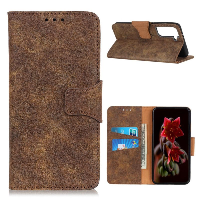 Leren Hoesje voor Samsung Galaxy S21 Plus 5G Bruin Grijs Vintage Splitleer