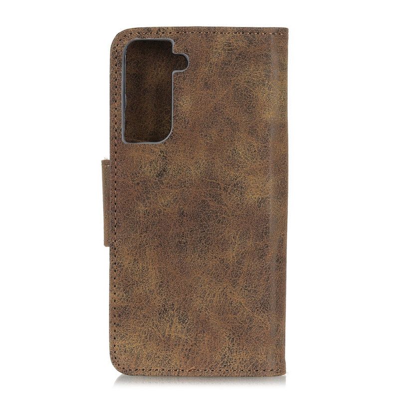 Leren Hoesje voor Samsung Galaxy S21 Plus 5G Bruin Grijs Vintage Splitleer