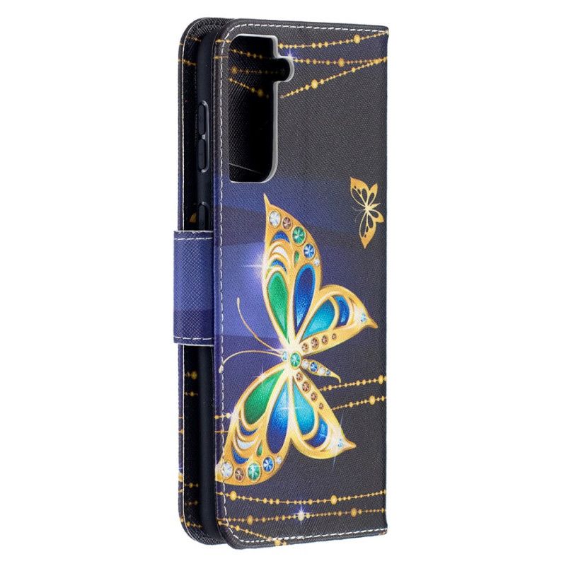 Leren Hoesje voor Samsung Galaxy S21 Plus 5G Donkerblauw Zwart Koningen Vlinders