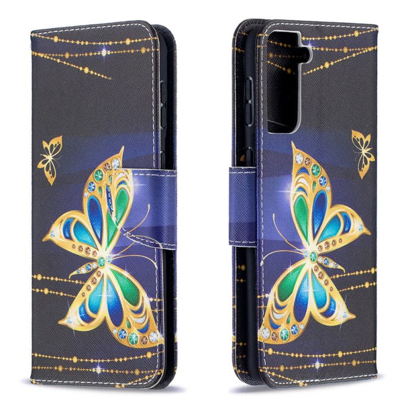 Leren Hoesje voor Samsung Galaxy S21 Plus 5G Donkerblauw Zwart Koningen Vlinders