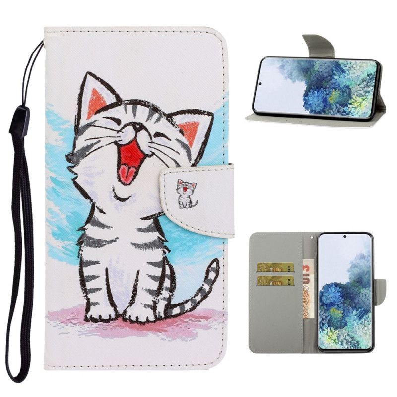 Leren Hoesje voor Samsung Galaxy S21 Plus 5G Gekleurd Kitten Met String