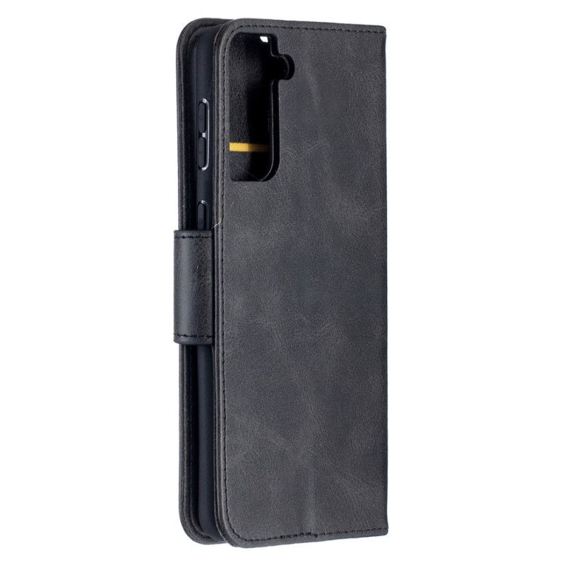 Leren Hoesje voor Samsung Galaxy S21 Plus 5G Grijs Zwart Gladde Schuine Flap