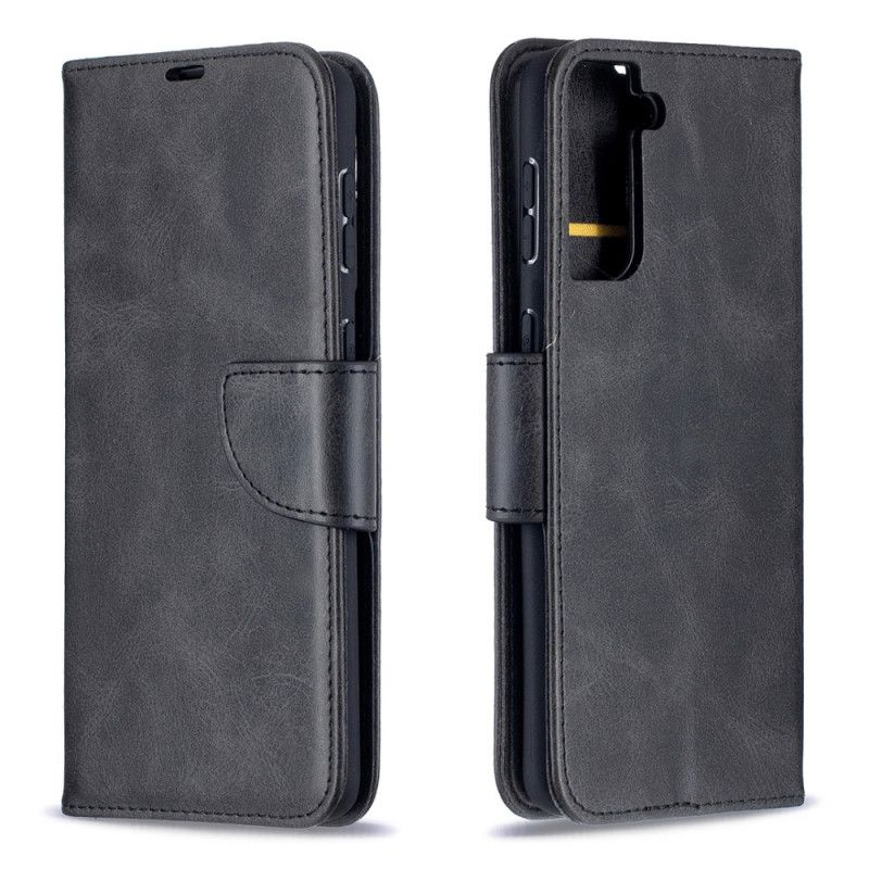 Leren Hoesje voor Samsung Galaxy S21 Plus 5G Grijs Zwart Gladde Schuine Flap