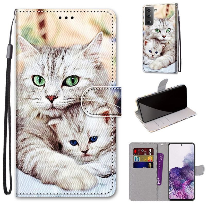 Leren Hoesje voor Samsung Galaxy S21 Plus 5G Kattenfamilie