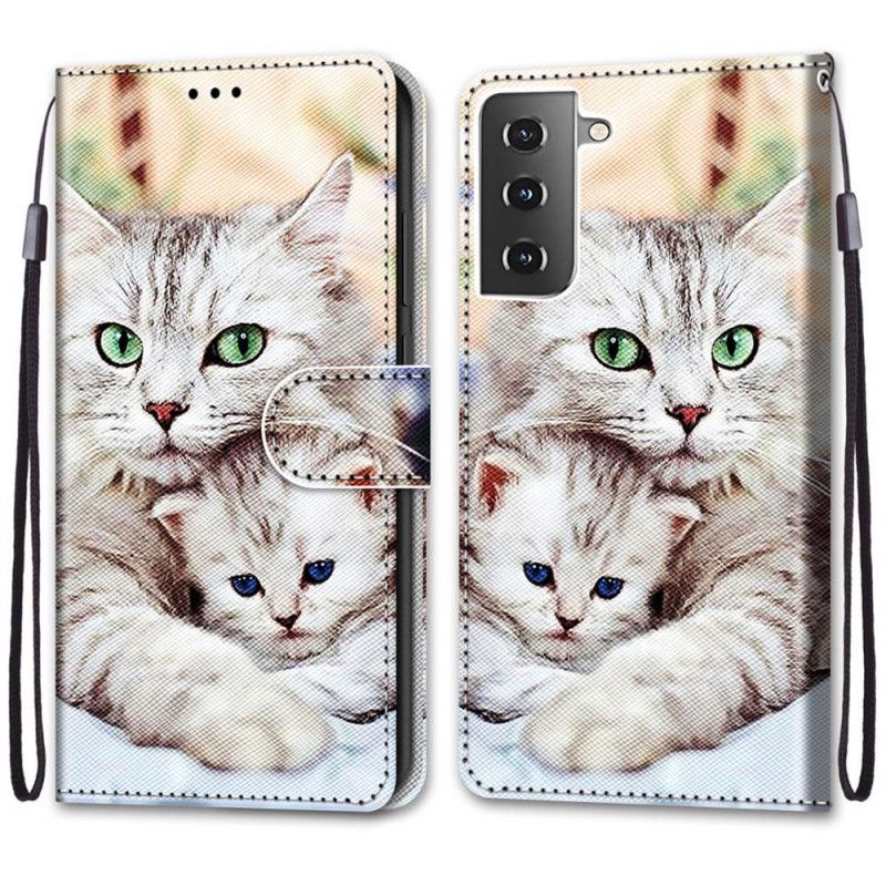 Leren Hoesje voor Samsung Galaxy S21 Plus 5G Kattenfamilie