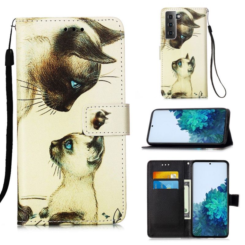 Leren Hoesje voor Samsung Galaxy S21 Plus 5G Kitten En Moeder