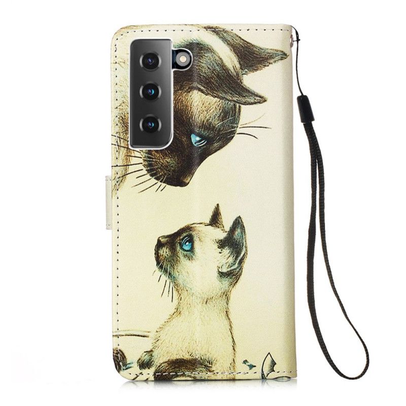 Leren Hoesje voor Samsung Galaxy S21 Plus 5G Kitten En Moeder