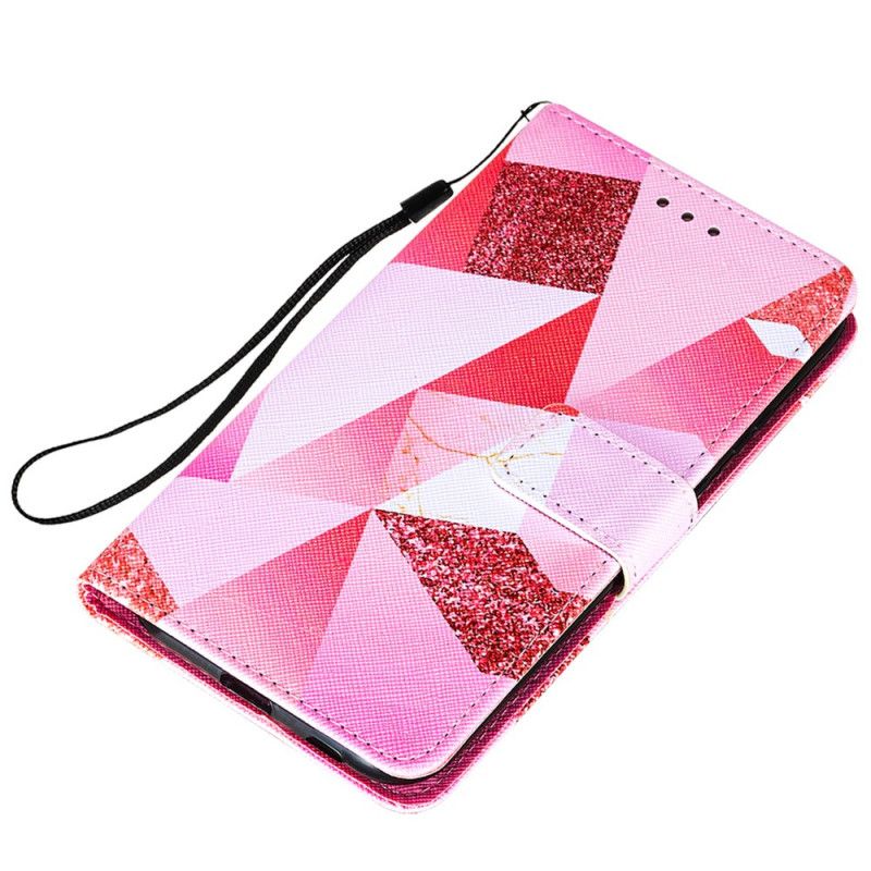 Leren Hoesje voor Samsung Galaxy S21 Plus 5G Magenta Driehoeken En Glitter