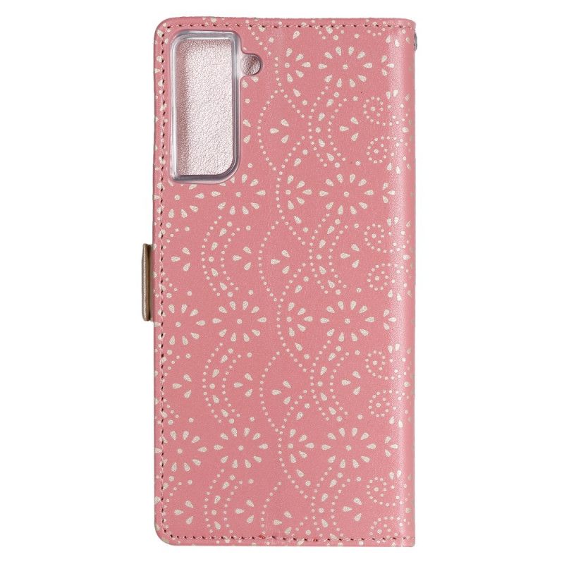 Leren Hoesje voor Samsung Galaxy S21 Plus 5G Magenta Zwart Portemonnee Van Kant