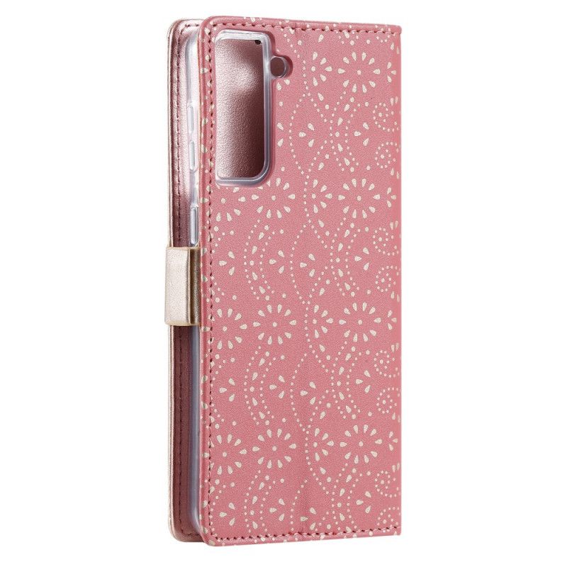 Leren Hoesje voor Samsung Galaxy S21 Plus 5G Magenta Zwart Portemonnee Van Kant