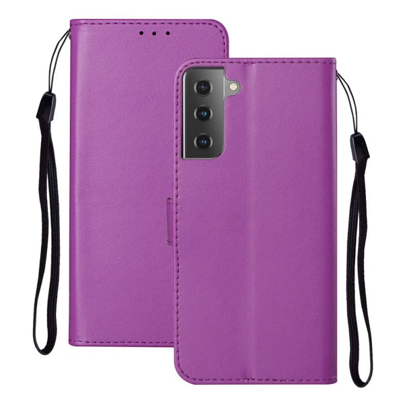 Leren Hoesje voor Samsung Galaxy S21 Plus 5G Magenta Zwart Uniek Ontwerp Met Riem