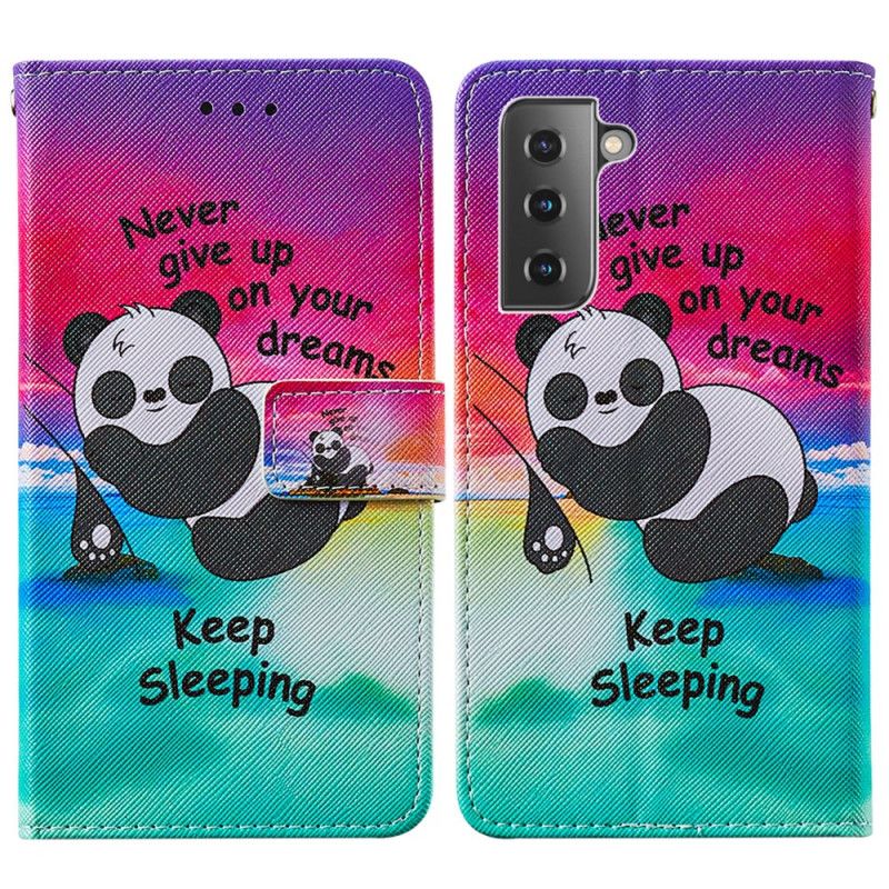 Leren Hoesje voor Samsung Galaxy S21 Plus 5G Slapende Panda