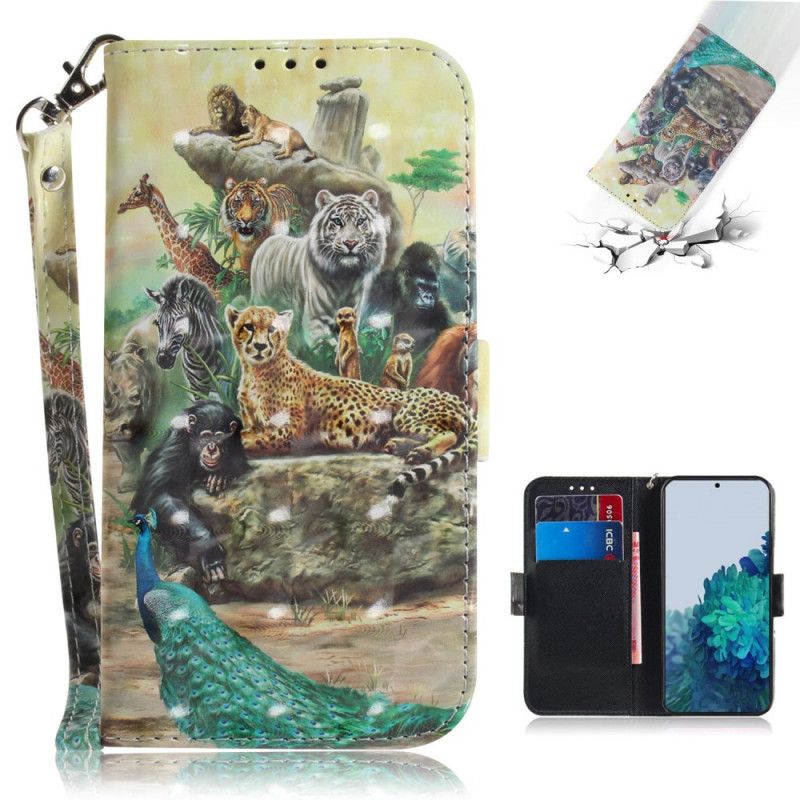 Leren Hoesje voor Samsung Galaxy S21 Plus 5G String Safari Dieren