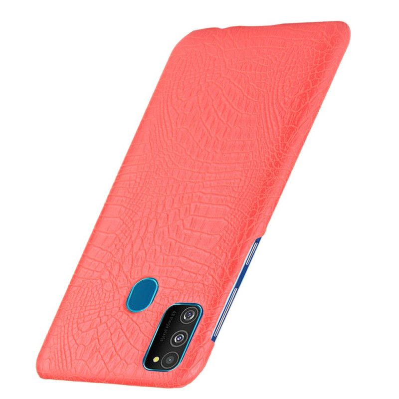 Cover Hoesje Samsung Galaxy M21 Wit Zwart Telefoonhoesje Krokodillenhuideffect