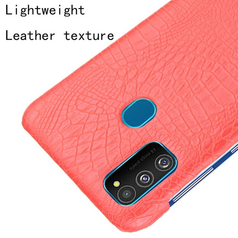 Cover Hoesje Samsung Galaxy M21 Wit Zwart Telefoonhoesje Krokodillenhuideffect