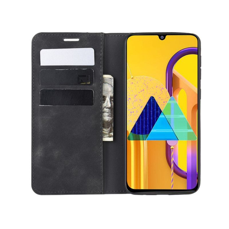 Folio-hoesje Samsung Galaxy M21 Grijs Zwart Telefoonhoesje Zacht Leereffect