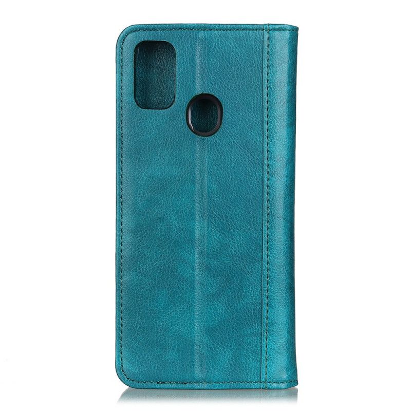 Folio-hoesje Samsung Galaxy M21 Turkoois Zwart Charmant Gespleten Lychee Leer