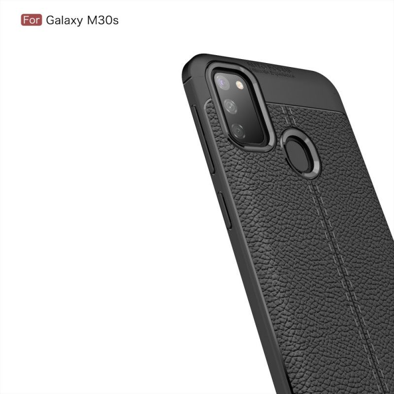 Hoesje Samsung Galaxy M21 Rood Zwart Dubbellijns Lychee Leereffect