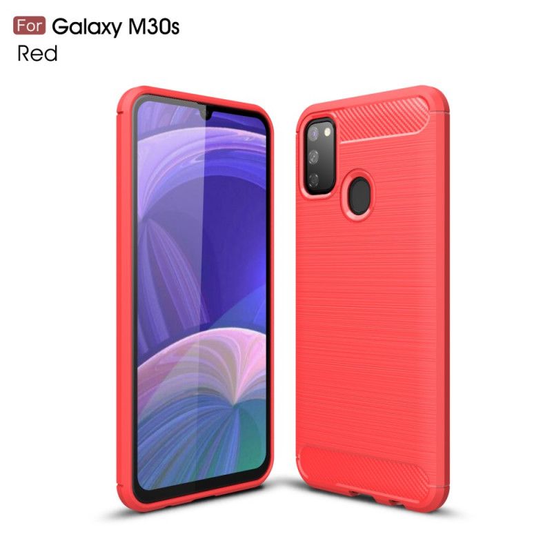 Hoesje Samsung Galaxy M21 Rood Zwart Geborsteld Koolstofvezel