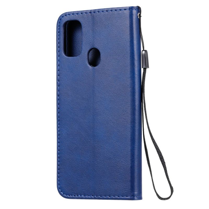 Leren Hoesje Samsung Galaxy M21 Donkerblauw Zwart Standaard Kunstleer