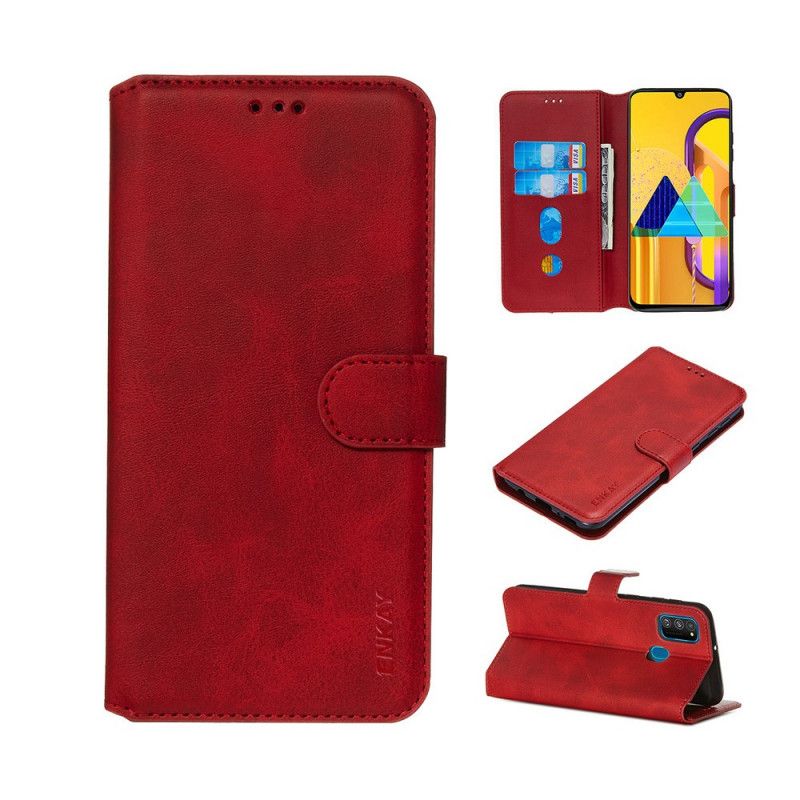 Leren Hoesje Samsung Galaxy M21 Rood Zwart Imitatieleer Enkay